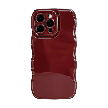 Qfdian Retro Wine Red Wavy Edge Bumper Phone Case For iPhone 16 Pro Max 15 13 11 12 14 Plus Soft Silicone Back Cover Shell